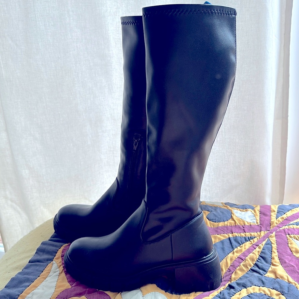 STEVE MADDEN BLACK LEATHER Boots Lug Sole Chunky